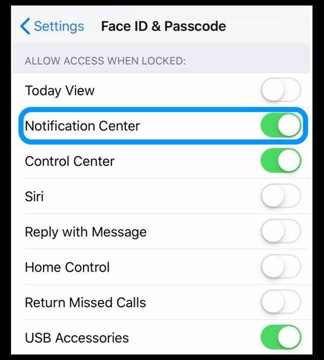 Centrul de notificări pe iPhone Permite accesul pe ecranul de blocare 