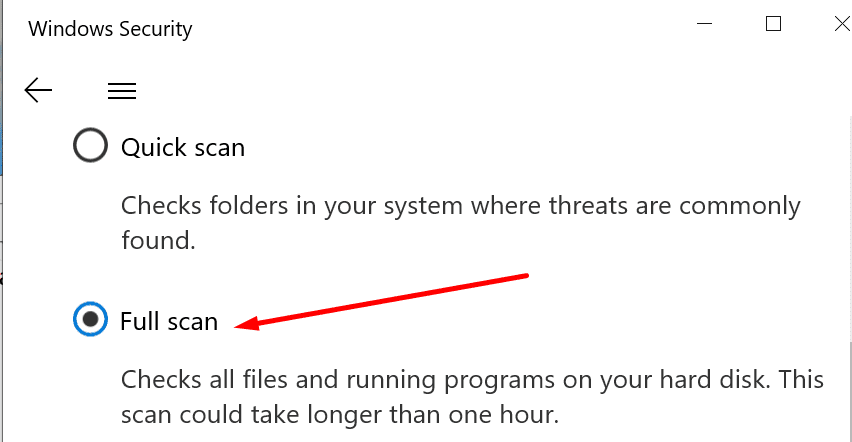 Windows Securityn täysi tarkistus