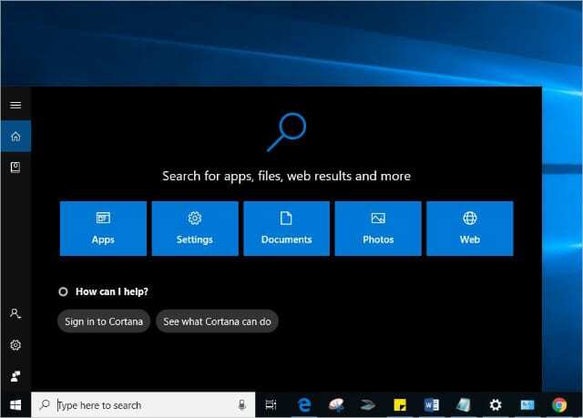 Panel vyhľadávania v systéme Windows 10