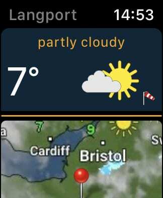 Vejr & Radar-startskærm på Apple Watch.