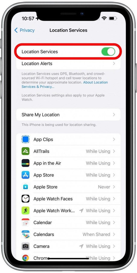 Habilitar los servicios de ubicación: la ubicación del iPhone se muestra incorrecta