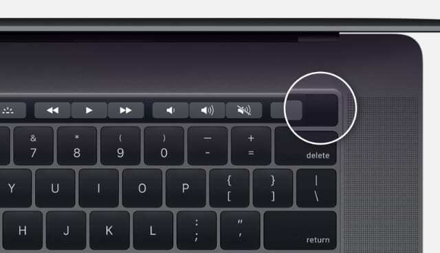 Touch Bar MacBook पर टच आईडी पावर बटन