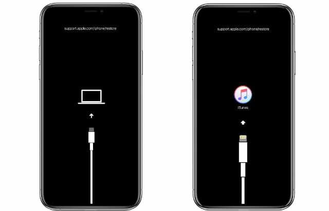 Ikony počítače a iTunes v režimu obnovení iPhone