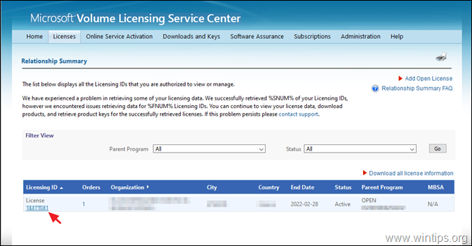 Microsoft Volume Licensing Service Center-Lizenzen