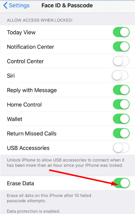 Tyhjennä kaikki tiedot tästä iPhonesta 10 epäonnistuneen pääsykoodiyrityksen jälkeen