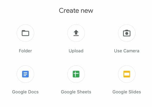 Google डिस्क ऐप अपलोड विकल्प