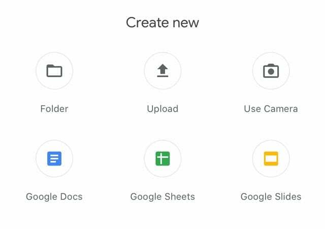 Opções de upload do aplicativo Google Drive