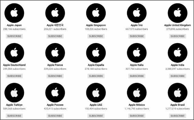 Apple YouTube ენები და რეგიონები