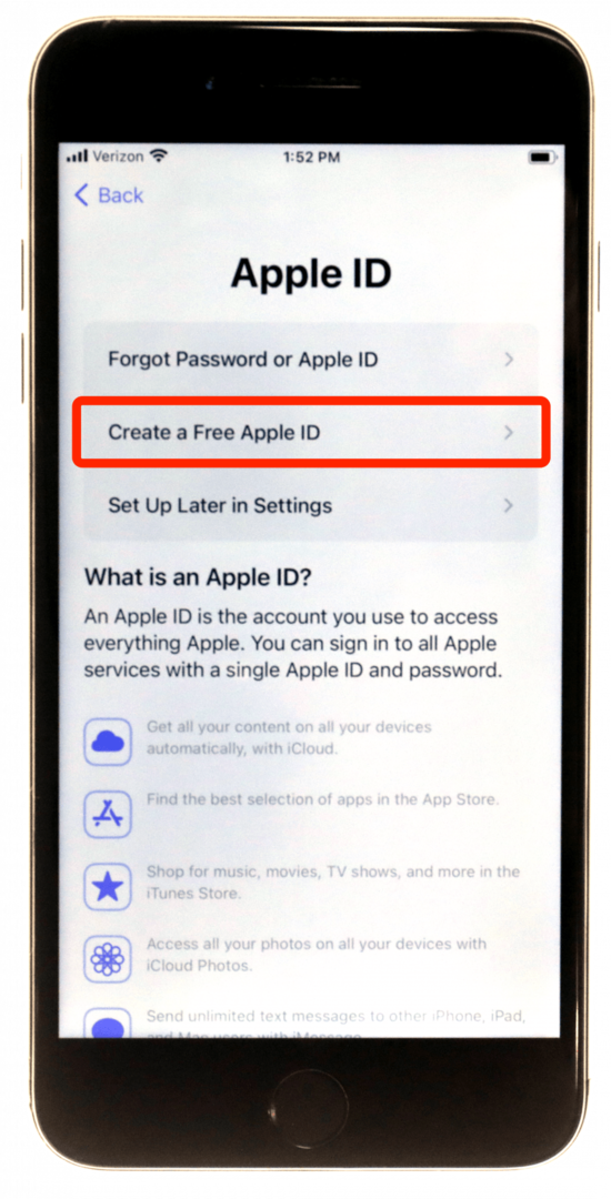 Επιλέξτε Δημιουργία δωρεάν Apple ID.