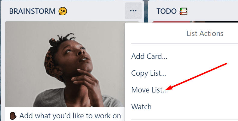 opção de lista de movimentação trello