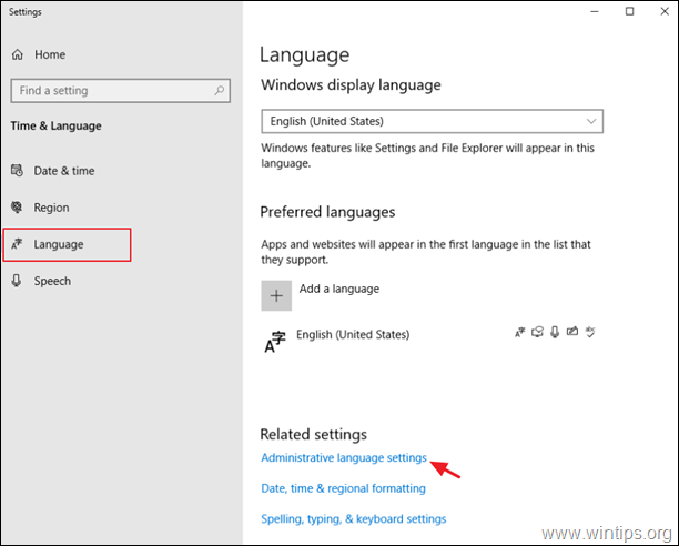 Configuración de idioma administrativo