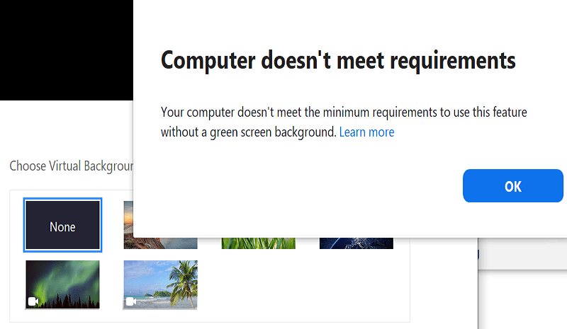 zoom комп'ютер не відповідає вимогам віртуального фону