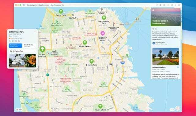 Aplikace Apple Maps v macOS Big Sur
