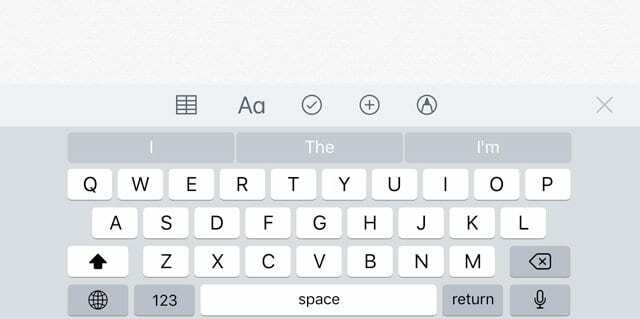 Panel klávesových zkratek iPhone, iPad zmizel, opravit