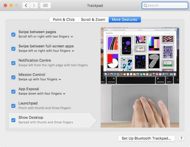 Gestá trackpadu v System Preferences