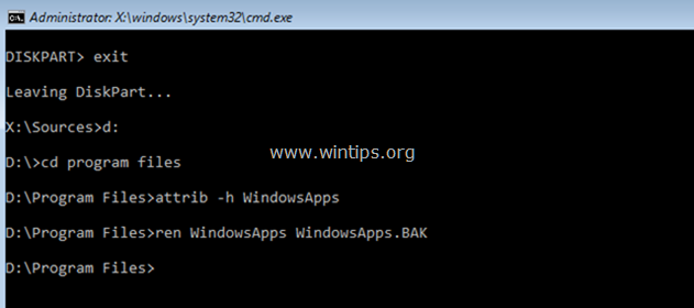 เปลี่ยนชื่อ windowsapps จากพรอมต์คำสั่ง