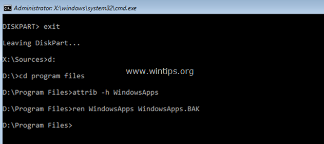 إعادة تسمية windowsapps من موجه الأوامر