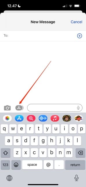 Captura de tela mostrando como remover ícones acima do iMessage