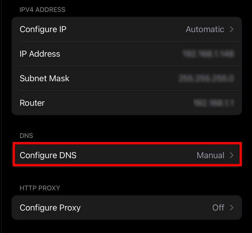 Доступ до ручної конфігурації DNS на iPhone