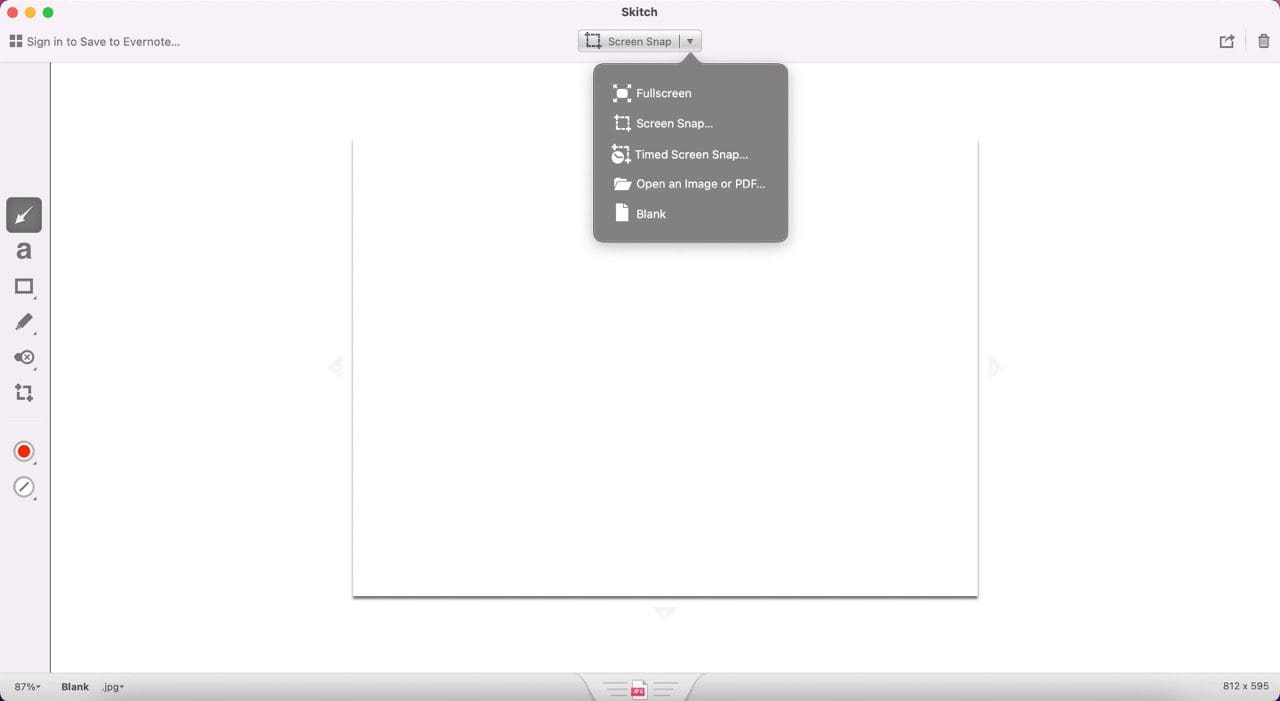 Екранна снимка на интерфейса на приложението на Skitch