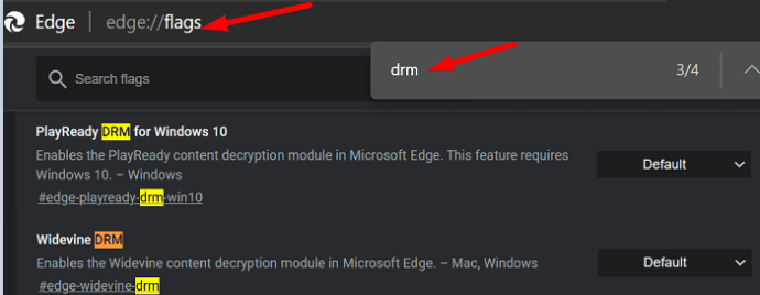 متصفح حافة إعدادات DRM