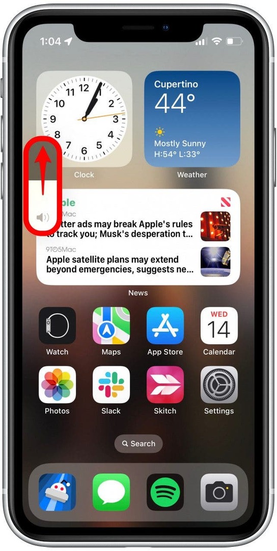 यदि आप वॉल्यूम को तेज़ी से ऊपर या नीचे करना चाहते हैं, तो आप स्लाइडर को स्पर्श करके खींच भी सकते हैं: