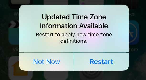 iPhone-Nachricht aktualisierte Zeitzoneninformationen verfügbar