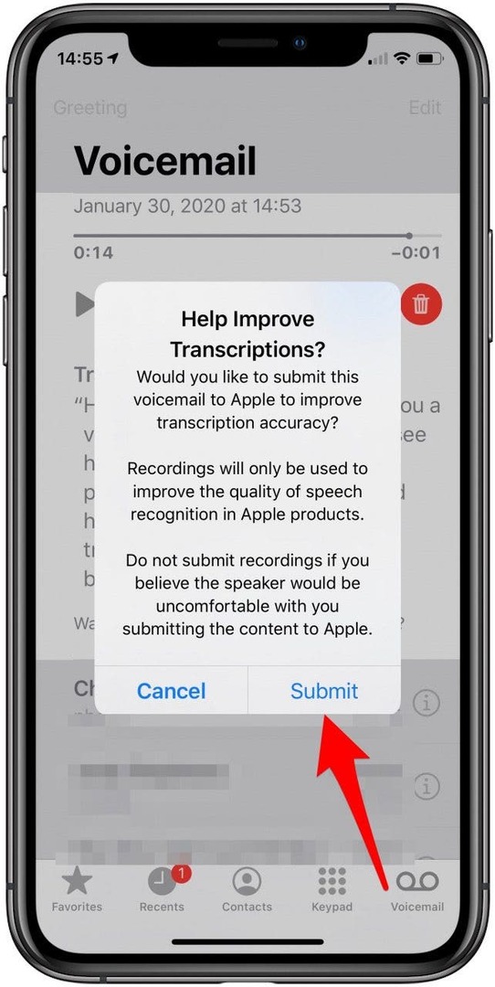 stuur voicemail-foutbericht naar apple