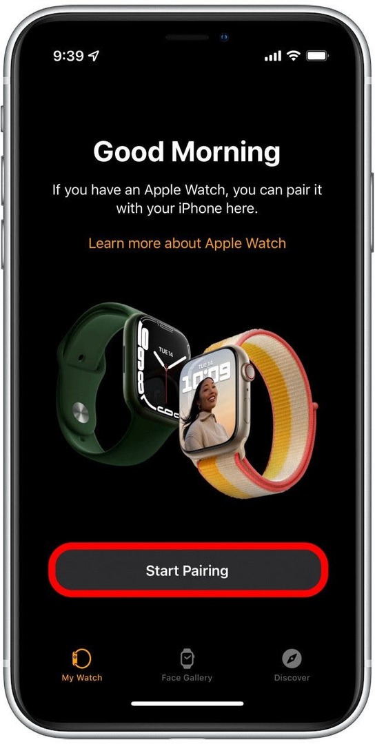 Na úvodnej obrazovke aplikácie Watch klepnite na Spustiť párovanie.