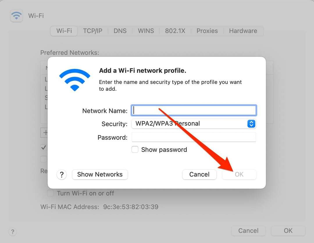 Agregar red Wi-Fi de Mac 