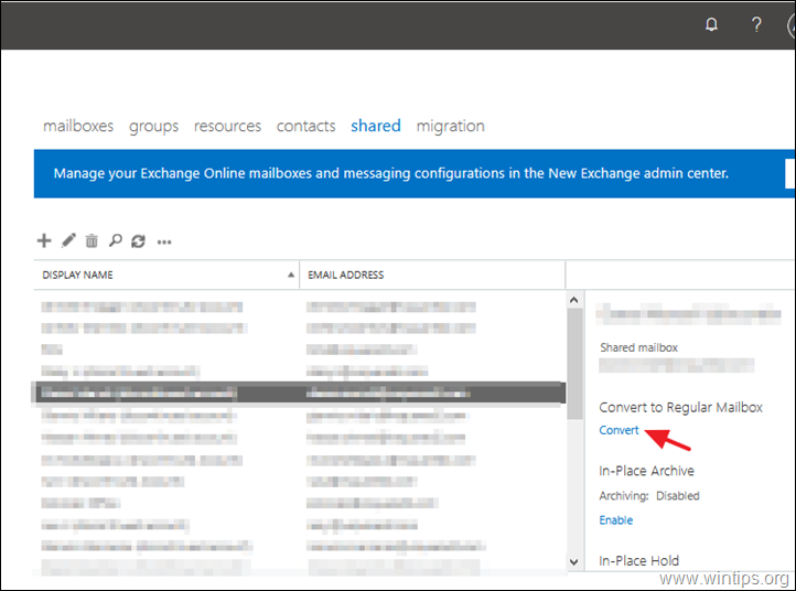 التحويل إلى صندوق بريد عادي - Office 365