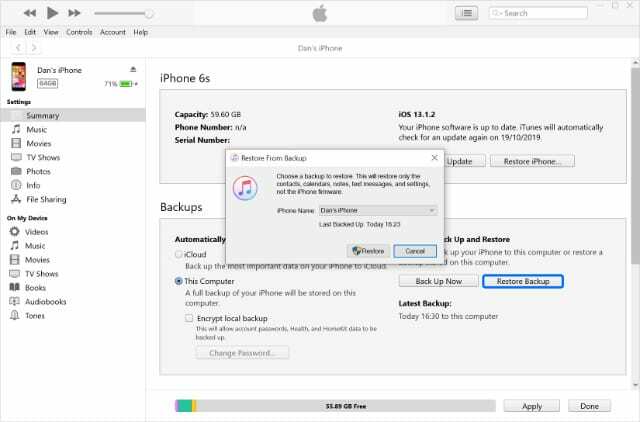 Gjenopprett arkiverte eldre iPhone-sikkerhetskopier i iTunes på Windows