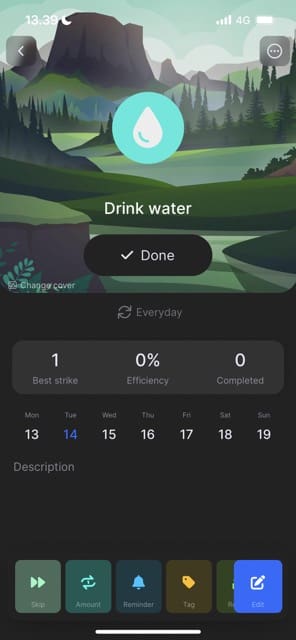 Briteで水を飲む習慣を飲む方法を示すスクリーンショット
