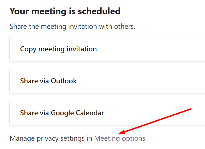 susitikimų parinktys Microsoft komandos