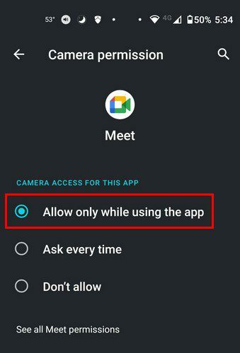 Dopuštenja kamere za Google Meet