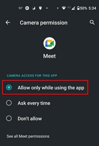 Autorizzazioni della fotocamera di Google Meet