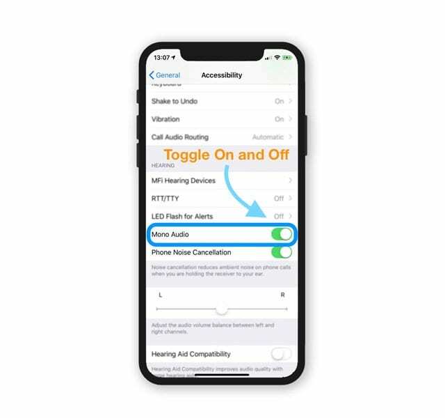 μονοφωνικός ήχος σε ρυθμίσεις προσβασιμότητας iPhone