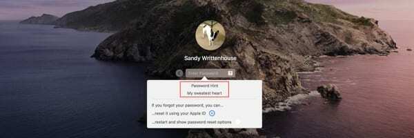 Подсказка пароля экрана входа в систему Mac