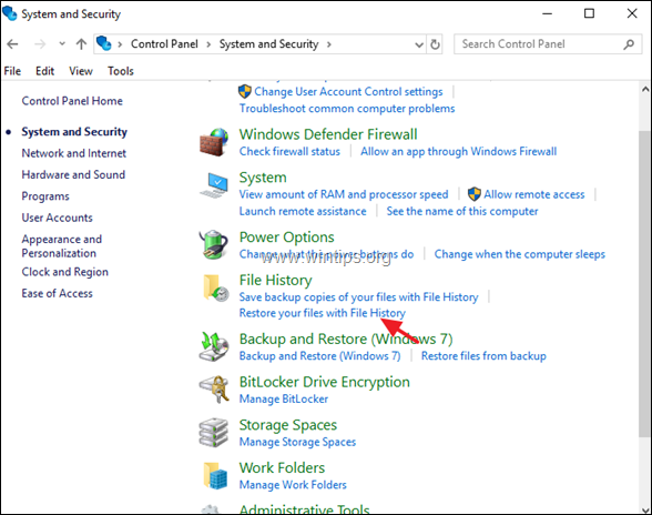 როგორ აღვადგინოთ ფაილები ფაილის ისტორიით Windows 10-ში