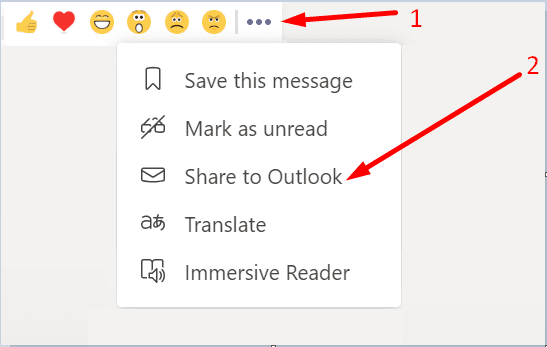 microsoft teams share to outlook gomb