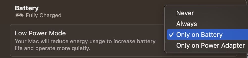 Mac の低電力モードの設定