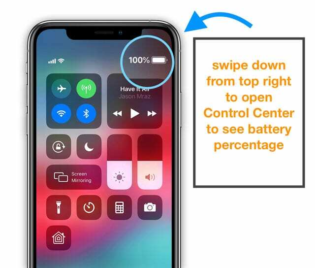 przesuń palcem w dół na iPhonie, aby wyświetlić centrum sterowania na iPhonie z iOS 12 lub iPhonem z serii X