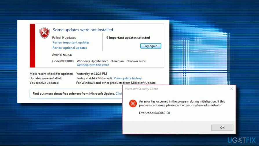 Kód chyby systému Windows 10 0x800b0100
