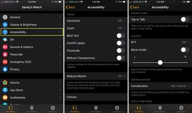 Einstellungen für die Barrierefreiheit der Apple Watch
