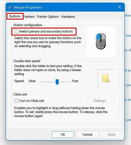 Cambiar el botón principal del mouse Windows 11