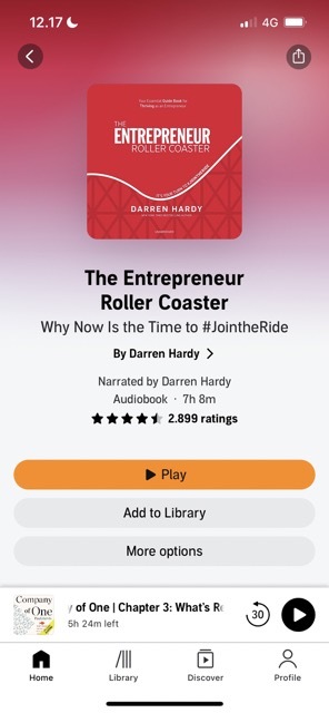 Capture d'écran montrant un livre recommandé dans Audible pour iOS