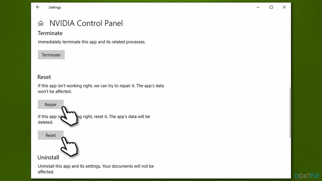 Obnovte a opravte ovládací panel Nvidia