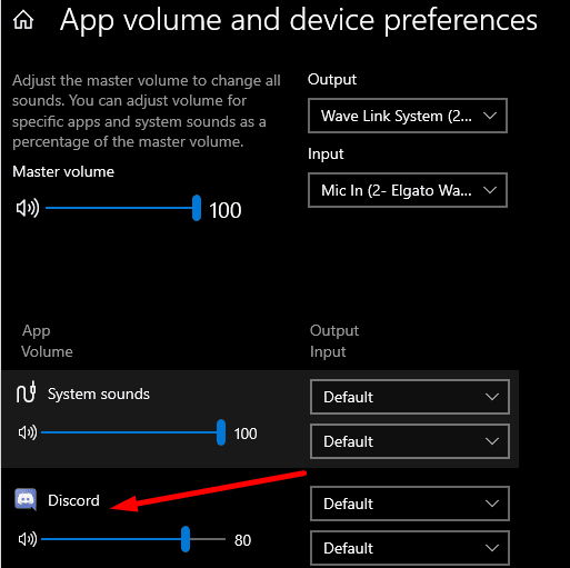 Discordância de volume do aplicativo e preferências do dispositivo