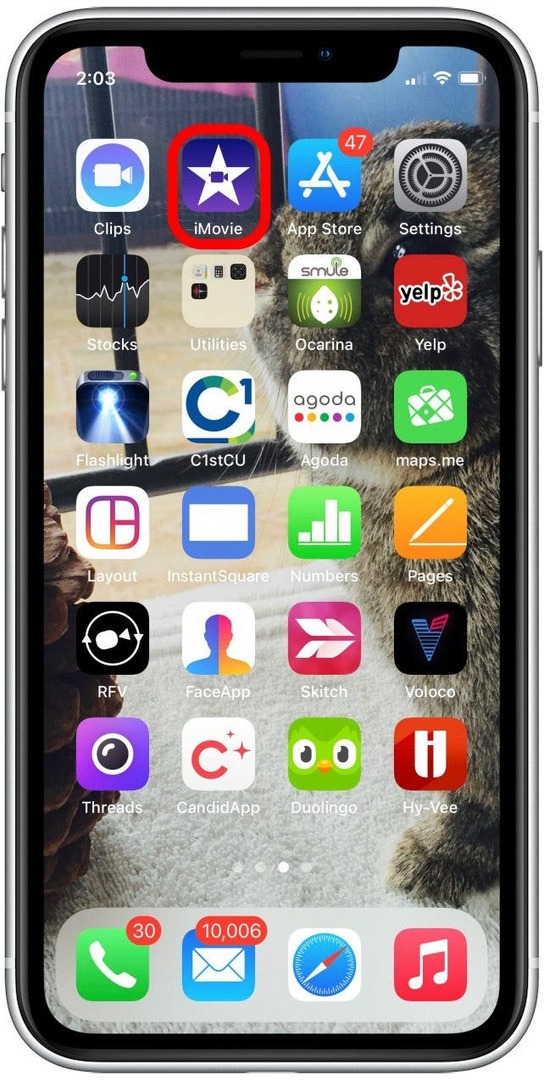 Tryk på på startskærmen for at åbne iMovie-appen.