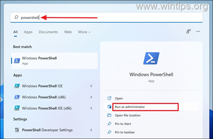 قم بتشغيل PowerShell كمسؤول